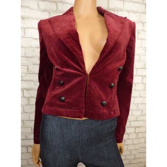 $450 L'Agence Burgundy Wine Velvet Wayne Cropped Blazer Small NEW